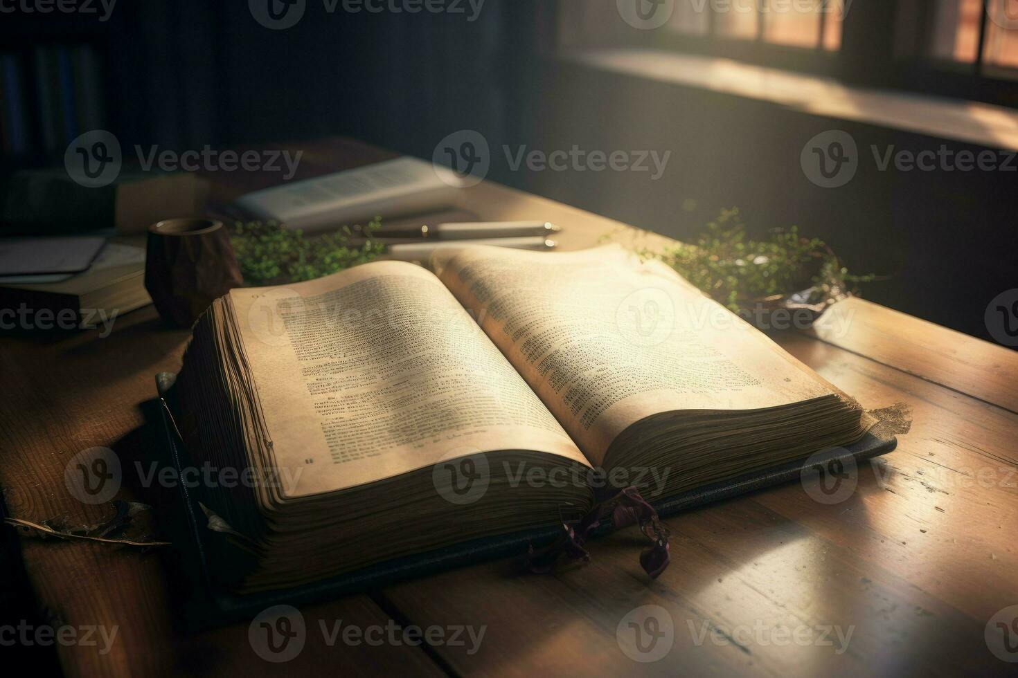 Bible book ancient sunlight. Generate Ai photo