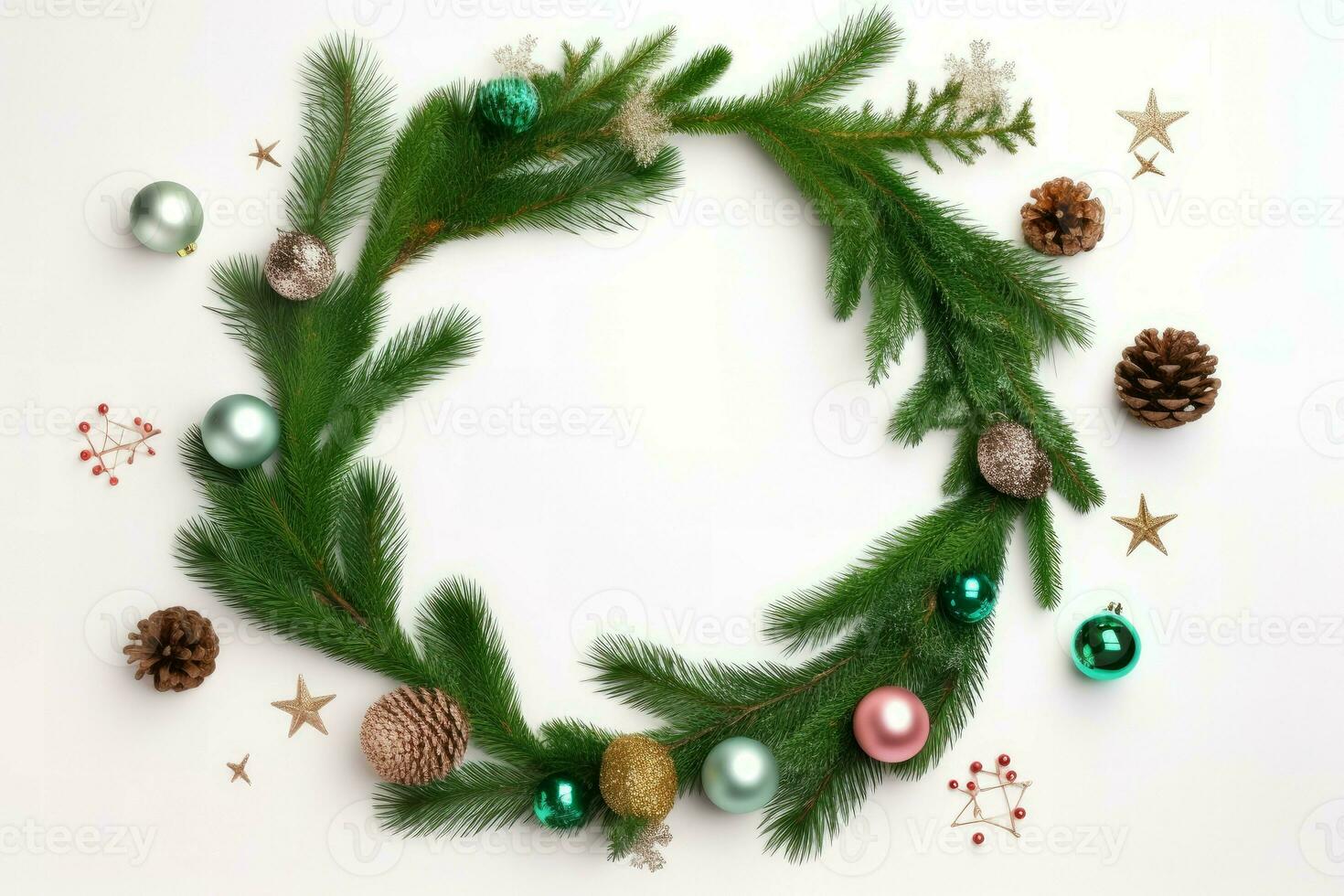 Round christmas frame fir tree. Generate Ai photo