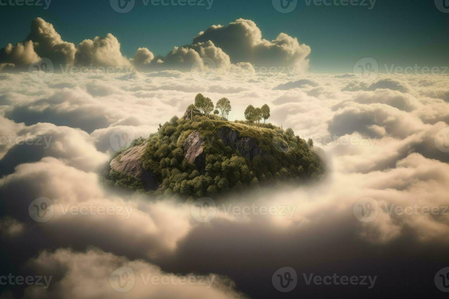 Floating island clouds sunset. Generate Ai photo