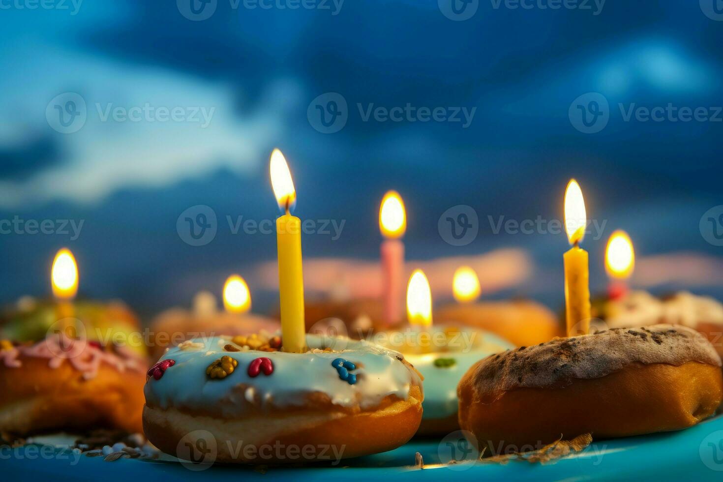 Festive candle donut holiday. Generate Ai photo