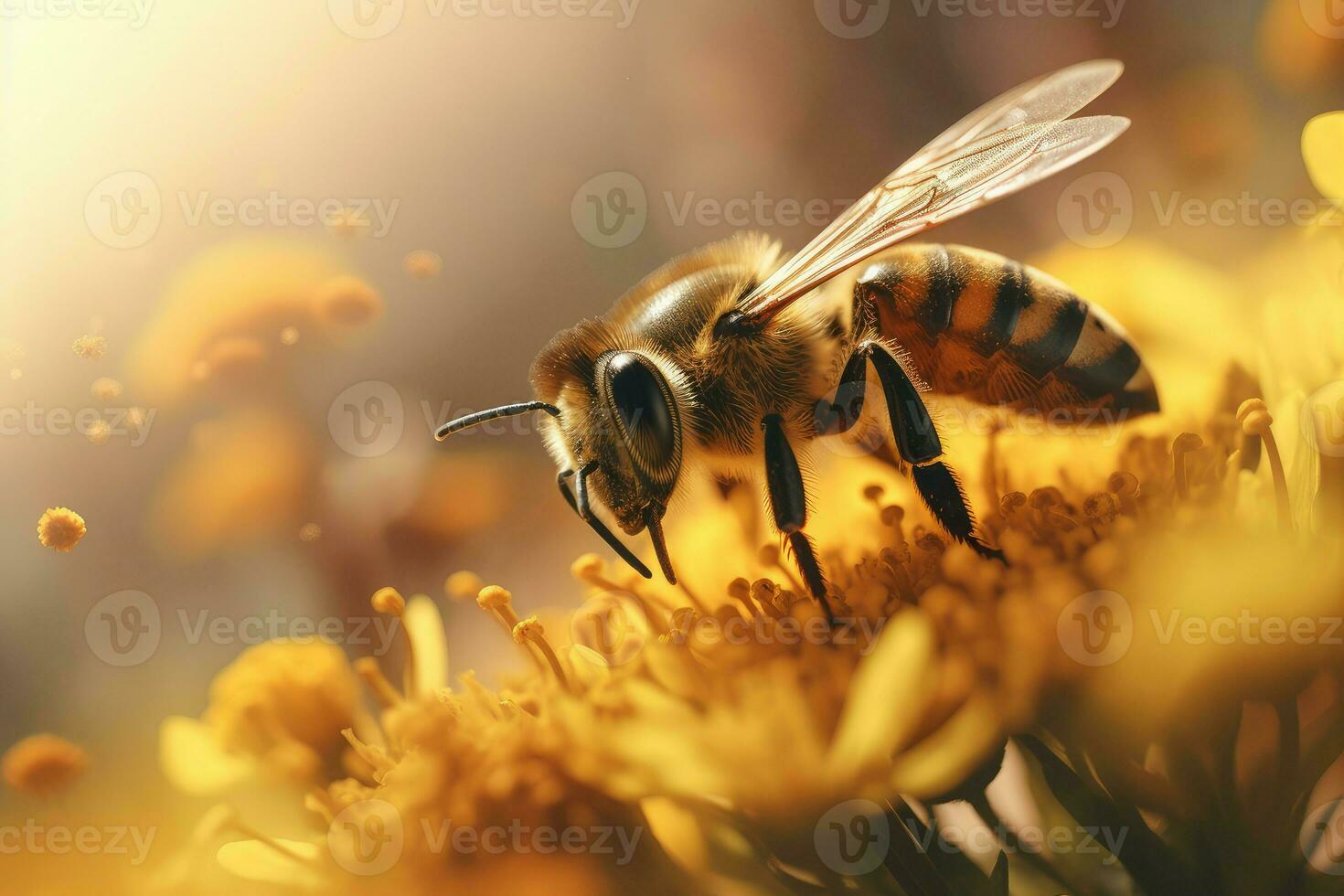 Honey bee closeup. Generate Ai photo