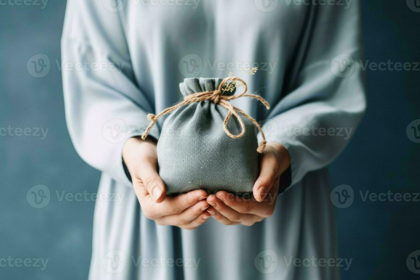 Female holding eco gift box. Generate Ai photo