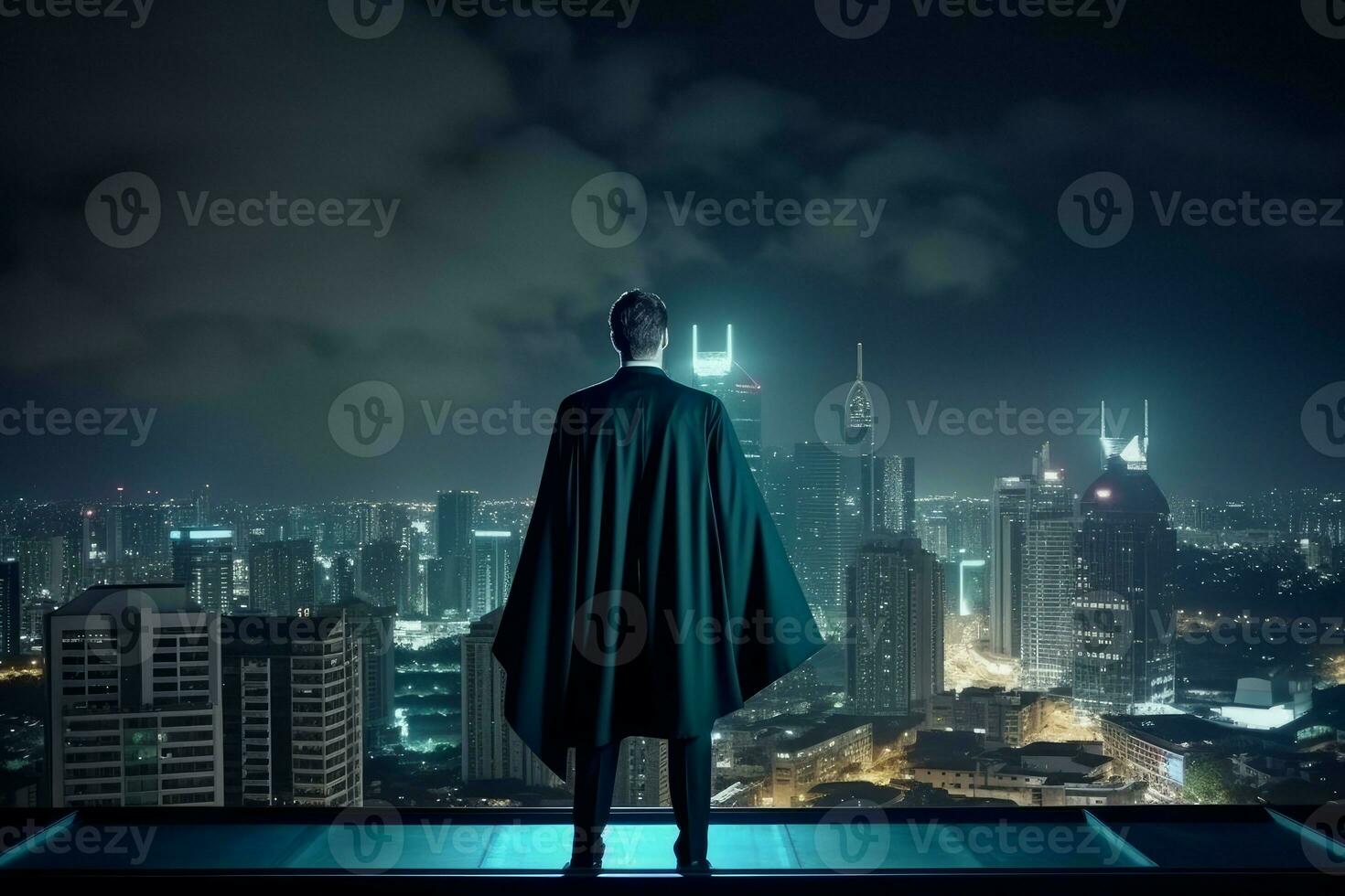 Businessman suit cape hero. Generate Ai photo
