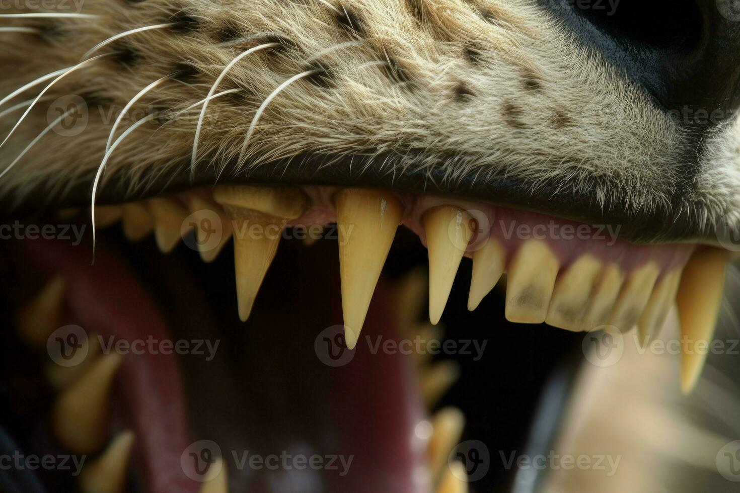 leones dientes de cerca. generar ai foto