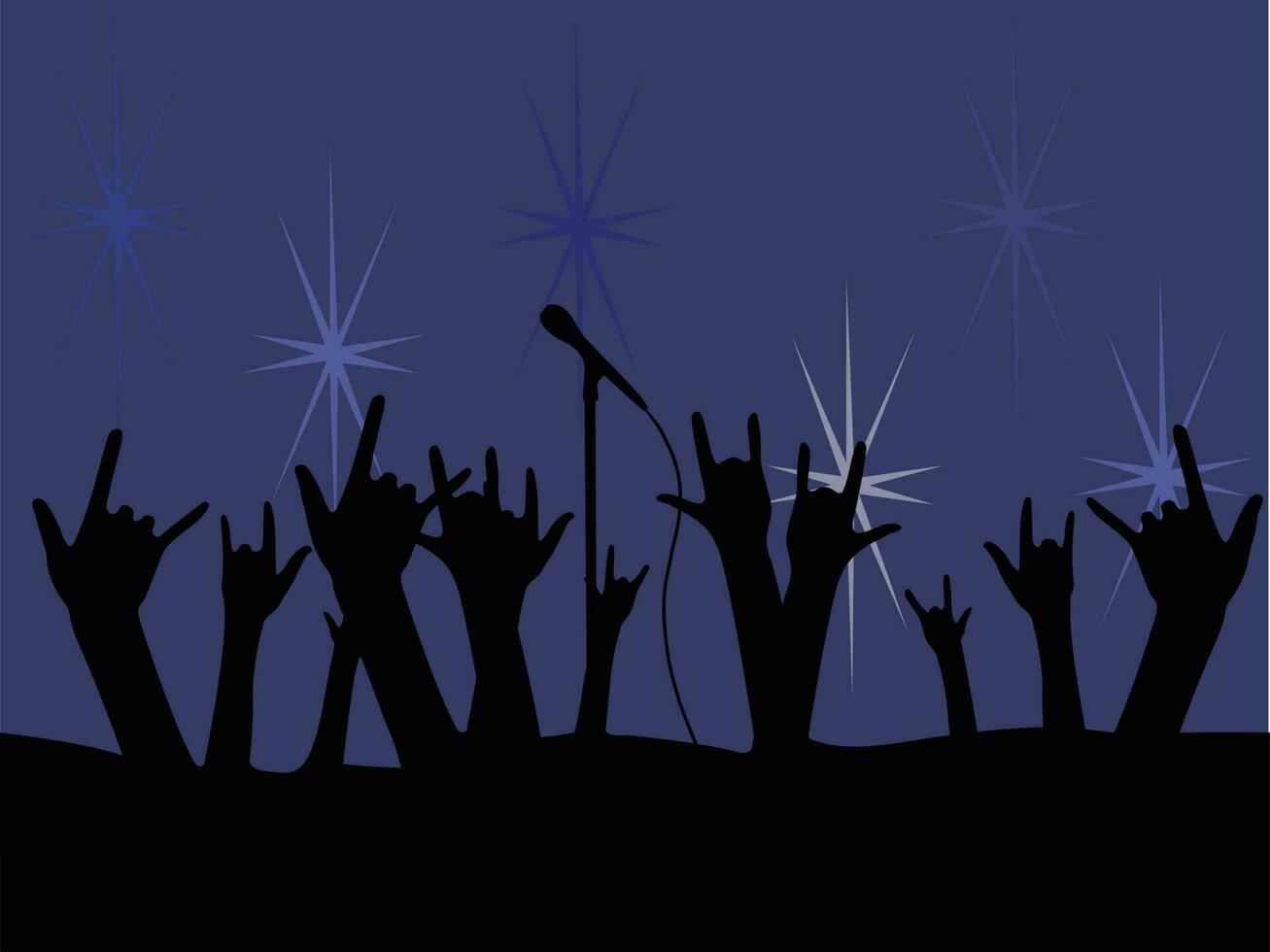 Concert audience hands with dark blue background vector