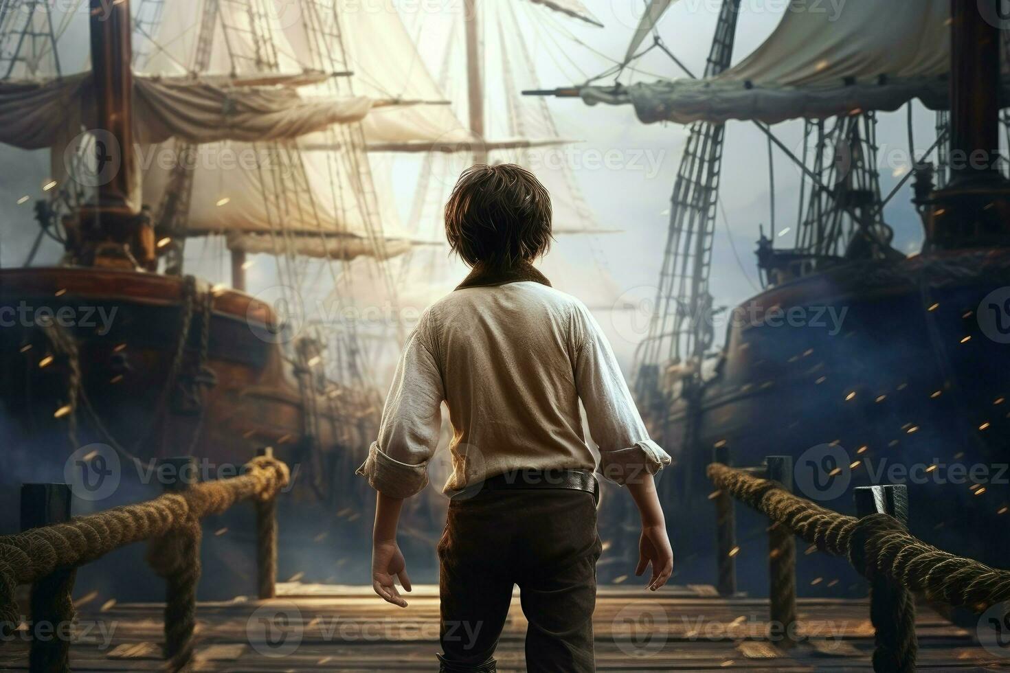 Ship captain child boy. Generate Ai photo