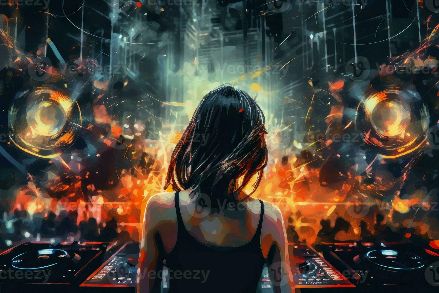 Dj dancing people club. Generate Ai photo