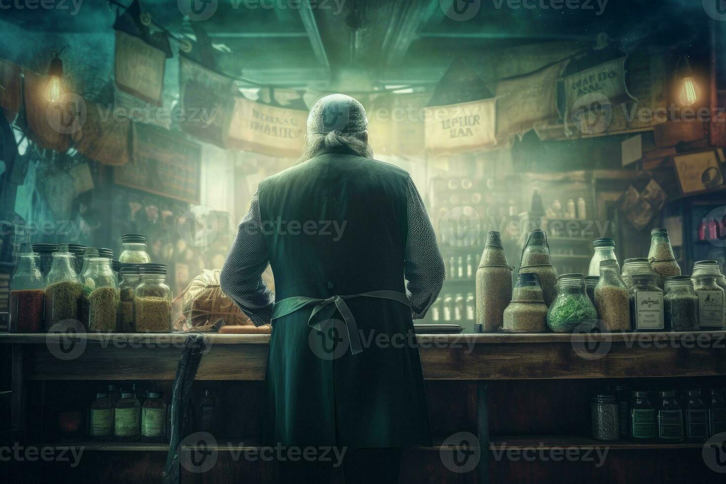 Salesman old man market. Generate Ai photo