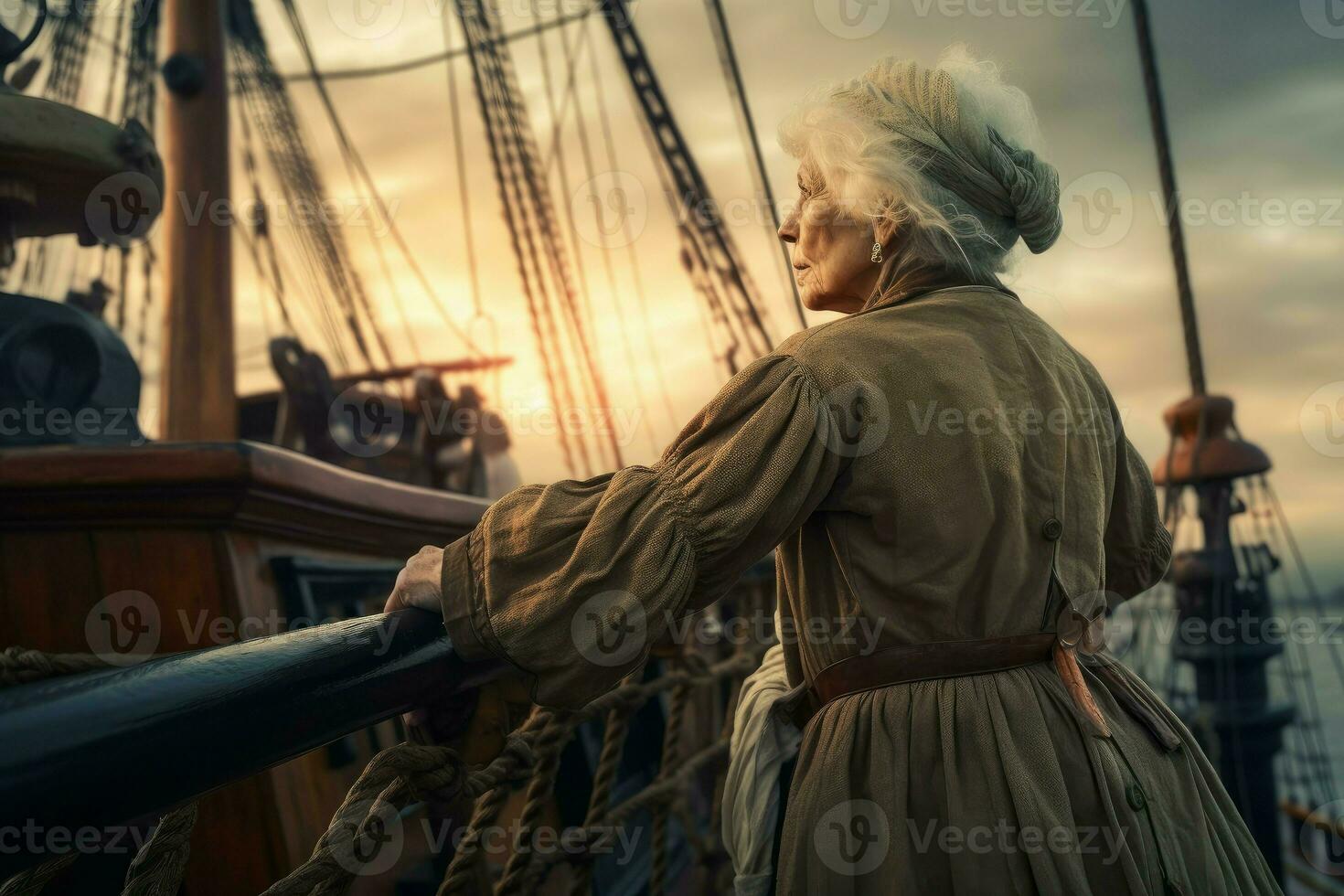 Ship captain senior woman. Generate Ai photo