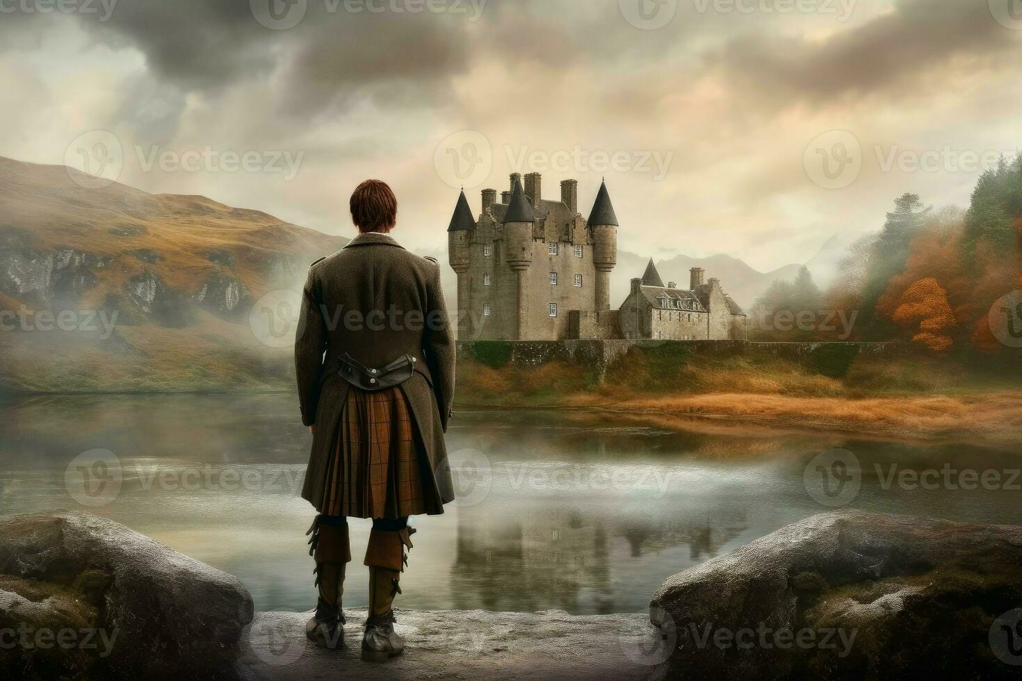 Scot person scottish castle. Generate Ai photo