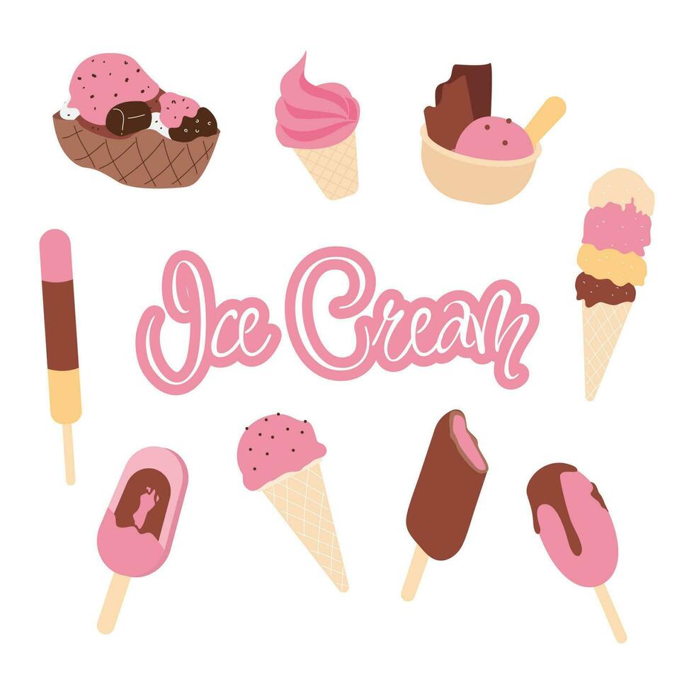 Vector illustrations of delicious ice cream flavors, ideal for summer-themed designs.