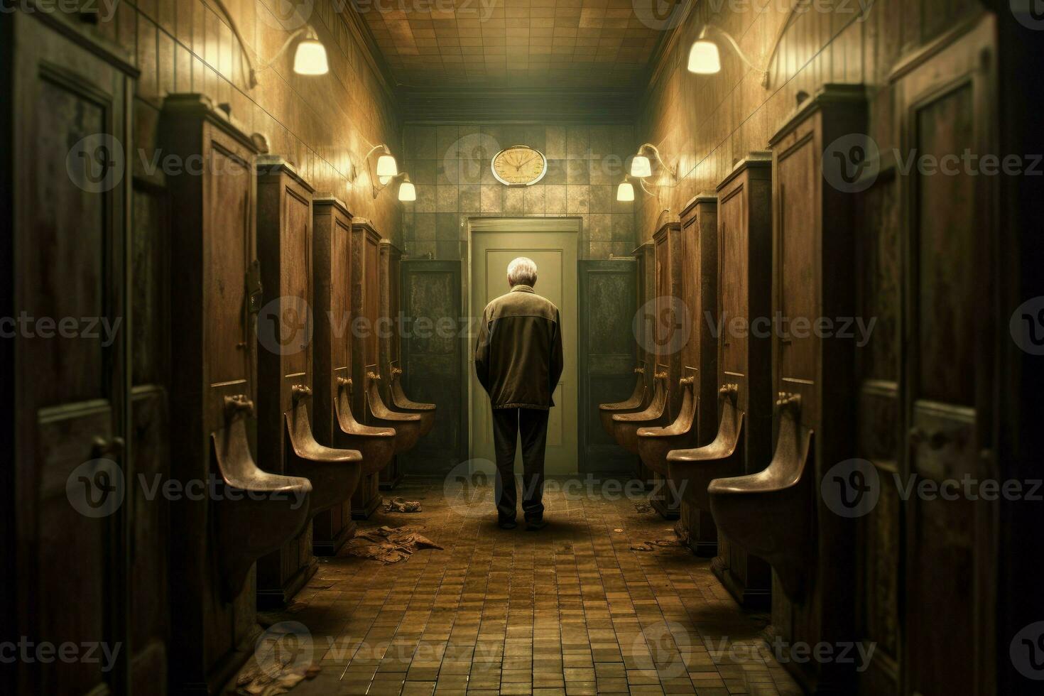 Old man public toilet. Generate Ai photo