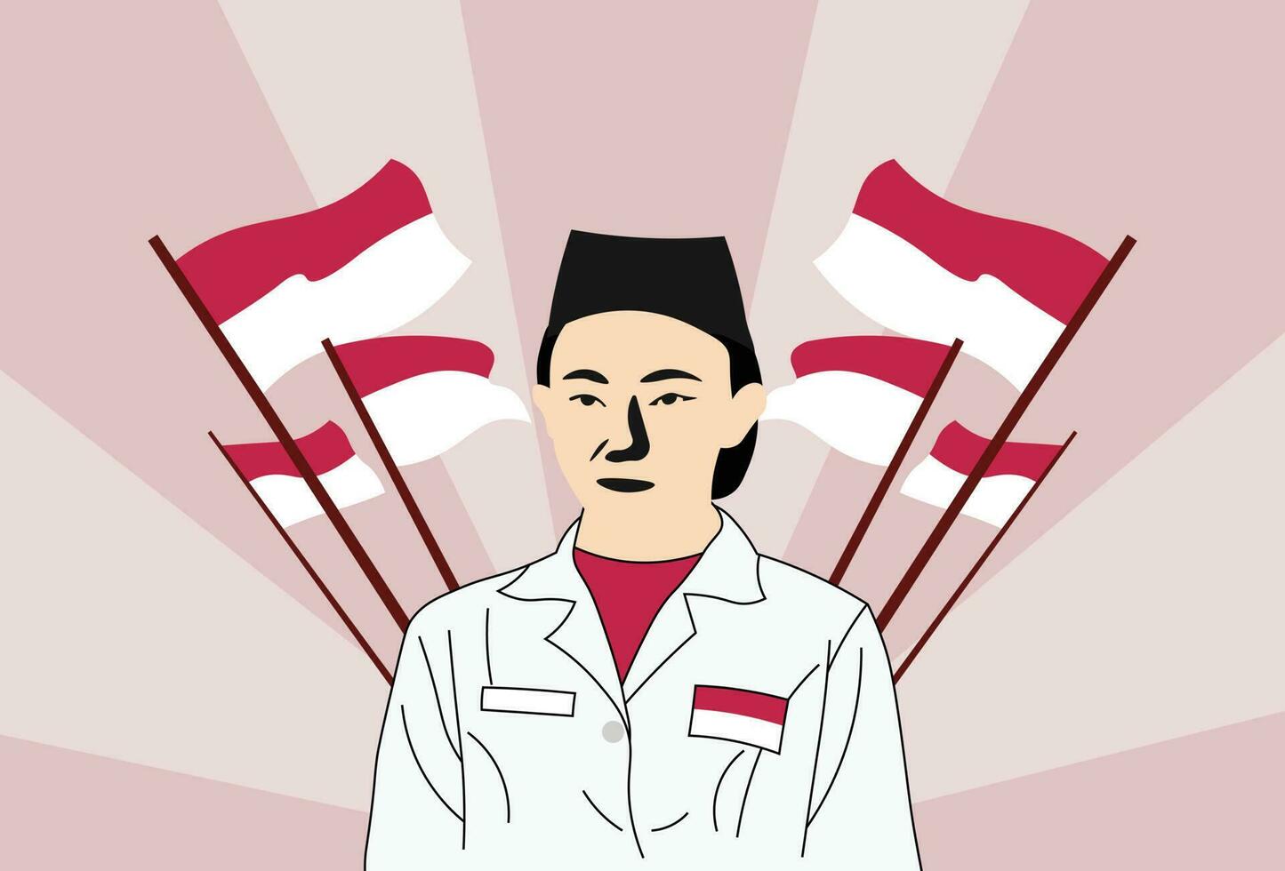 1. indonesio personas con formal uniforme y Indonesia banderas vector