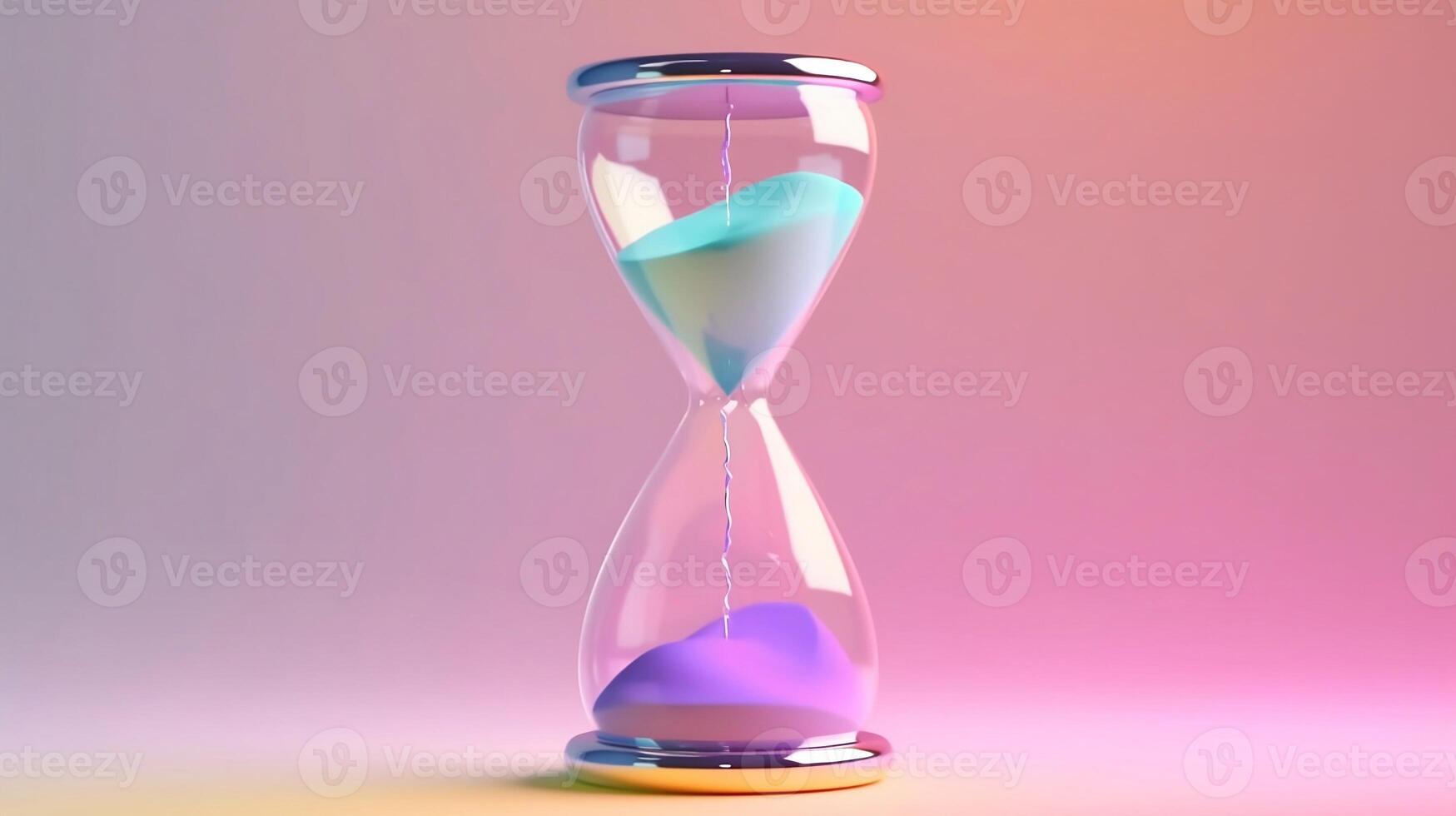 Transparent Hourglass with Colorful Sand Running Inside in Isolated Background. photo