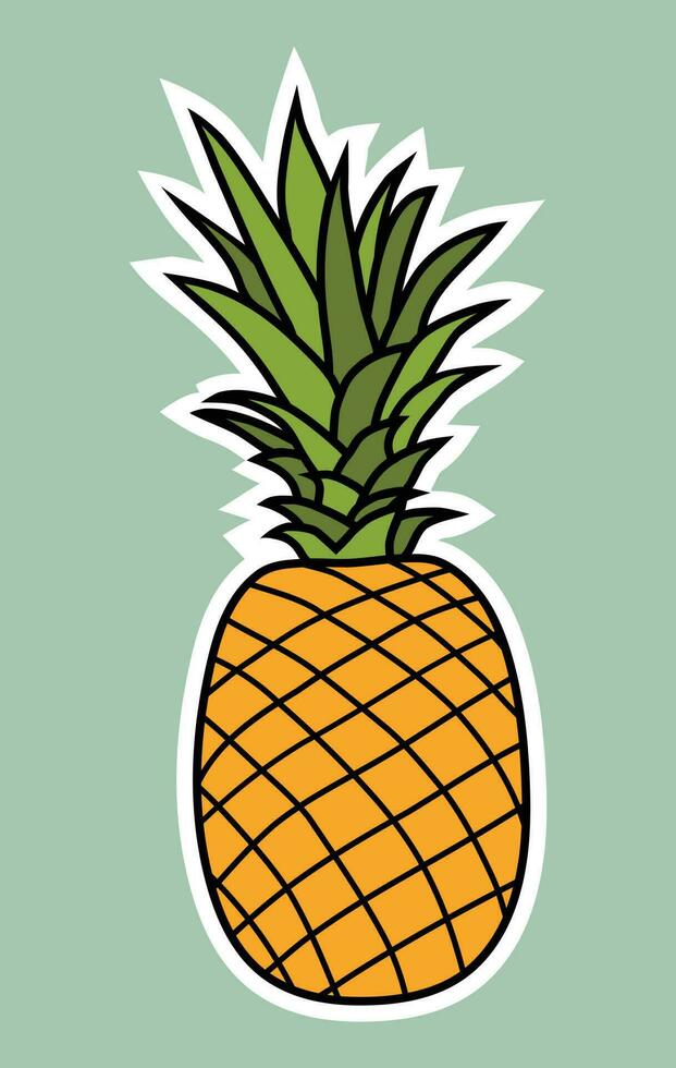 Fresh Pineapple  sticker cartoon hand drawn illustrations vector