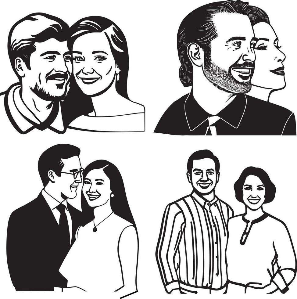 Romantic Couple Line Art Silhouette Vector