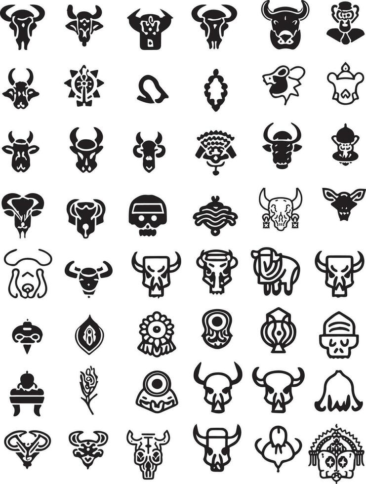 Animals Oranment  Skull Icons Flat and Line Filled Icon Set Vector