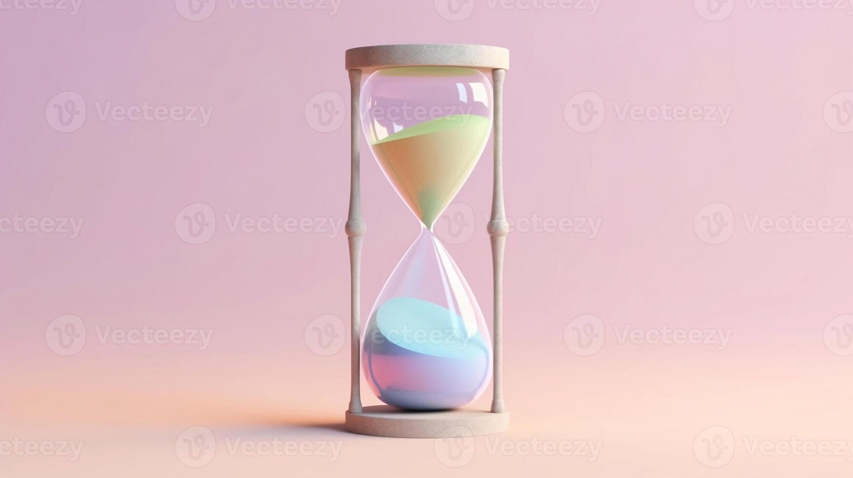 Transparent Hourglass with Colorful Sand Running Inside in Isolated Background. photo