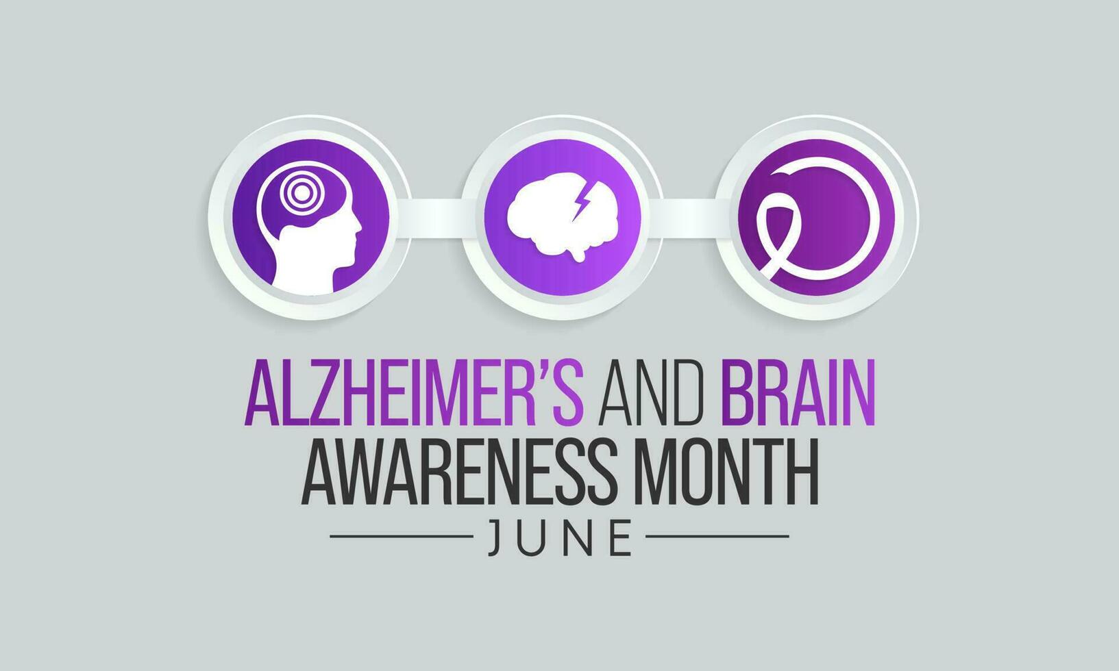 Alzheimer's and Brain awareness month is observed every year in June. it is an irreversible, progressive brain disorder that slowly destroys memory and thinking skills. Vector illustration