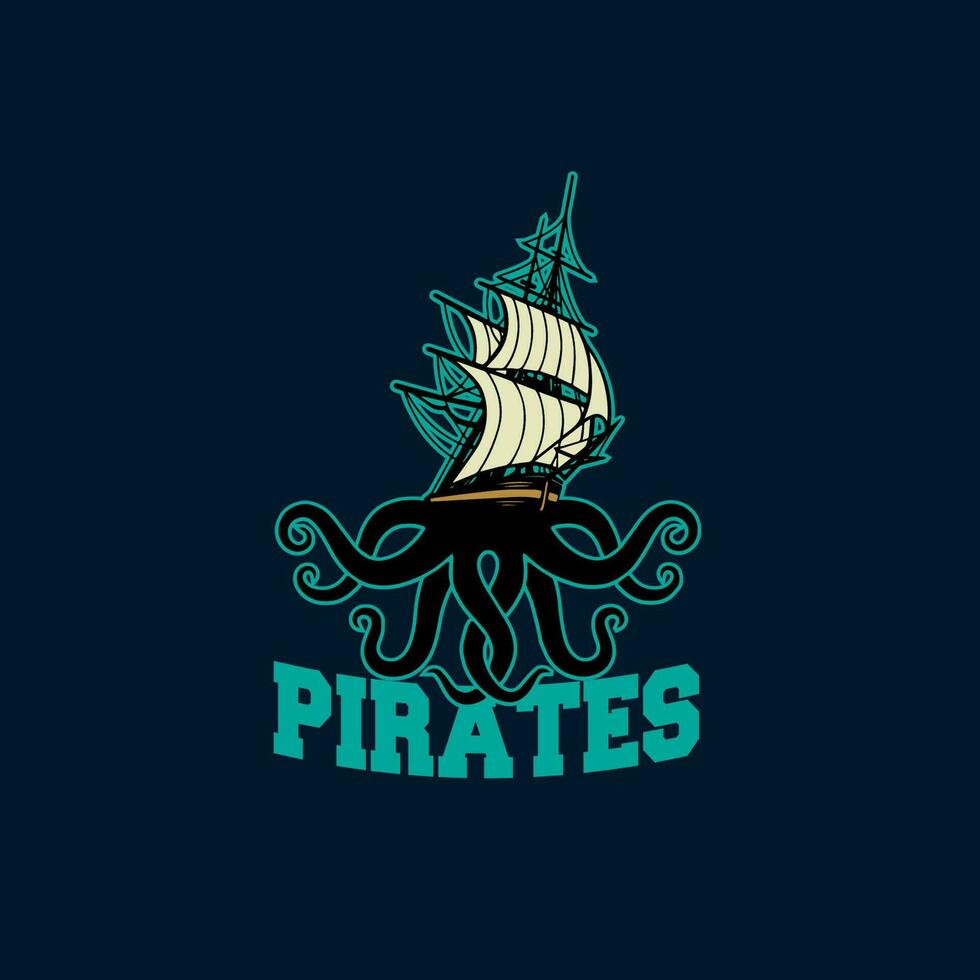 diseño logo Embarcacion piratas vector ilustración