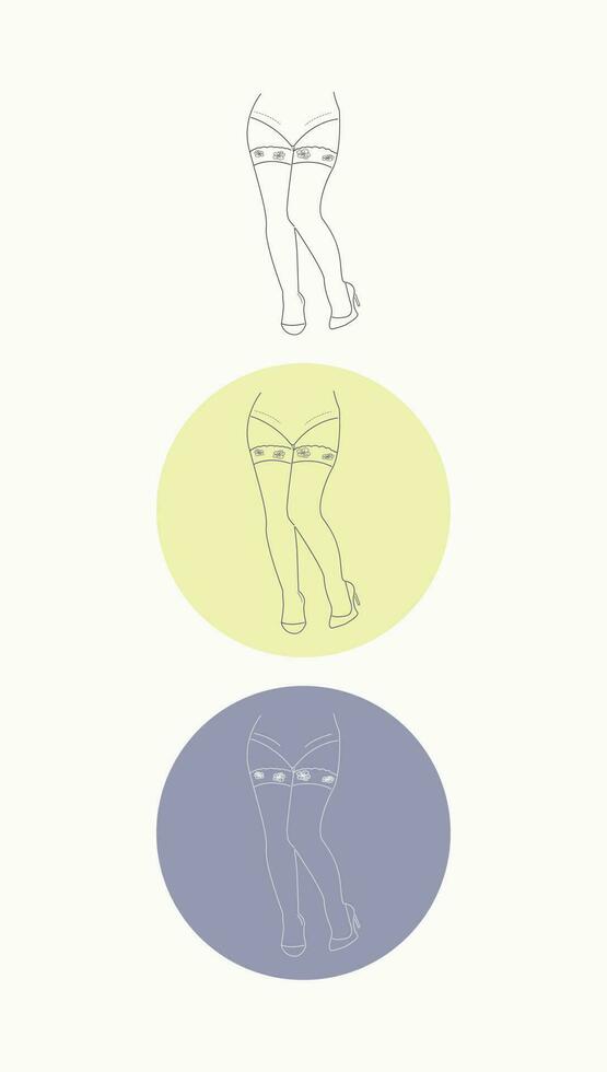 linear icon of women's stockings with lace trim in color variations for the design of social networks, sites, signs, stories, gifts, invitations, labels, logo vector