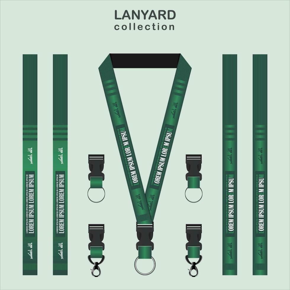 Green Lanyard Template With Text Allahu Akbar, Translation Allah is the Greatest vector