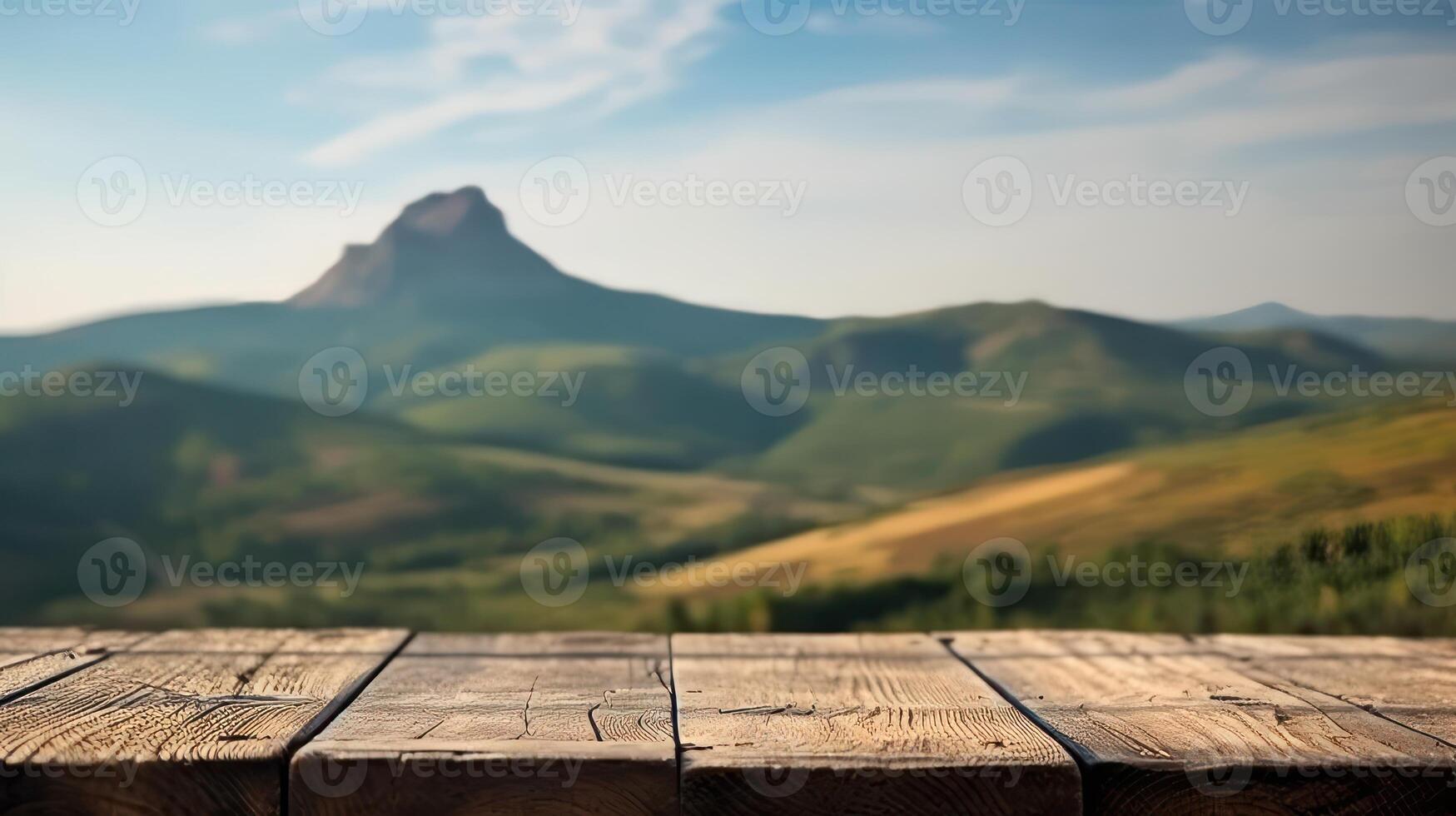 Empty Wooden table blurred background photo