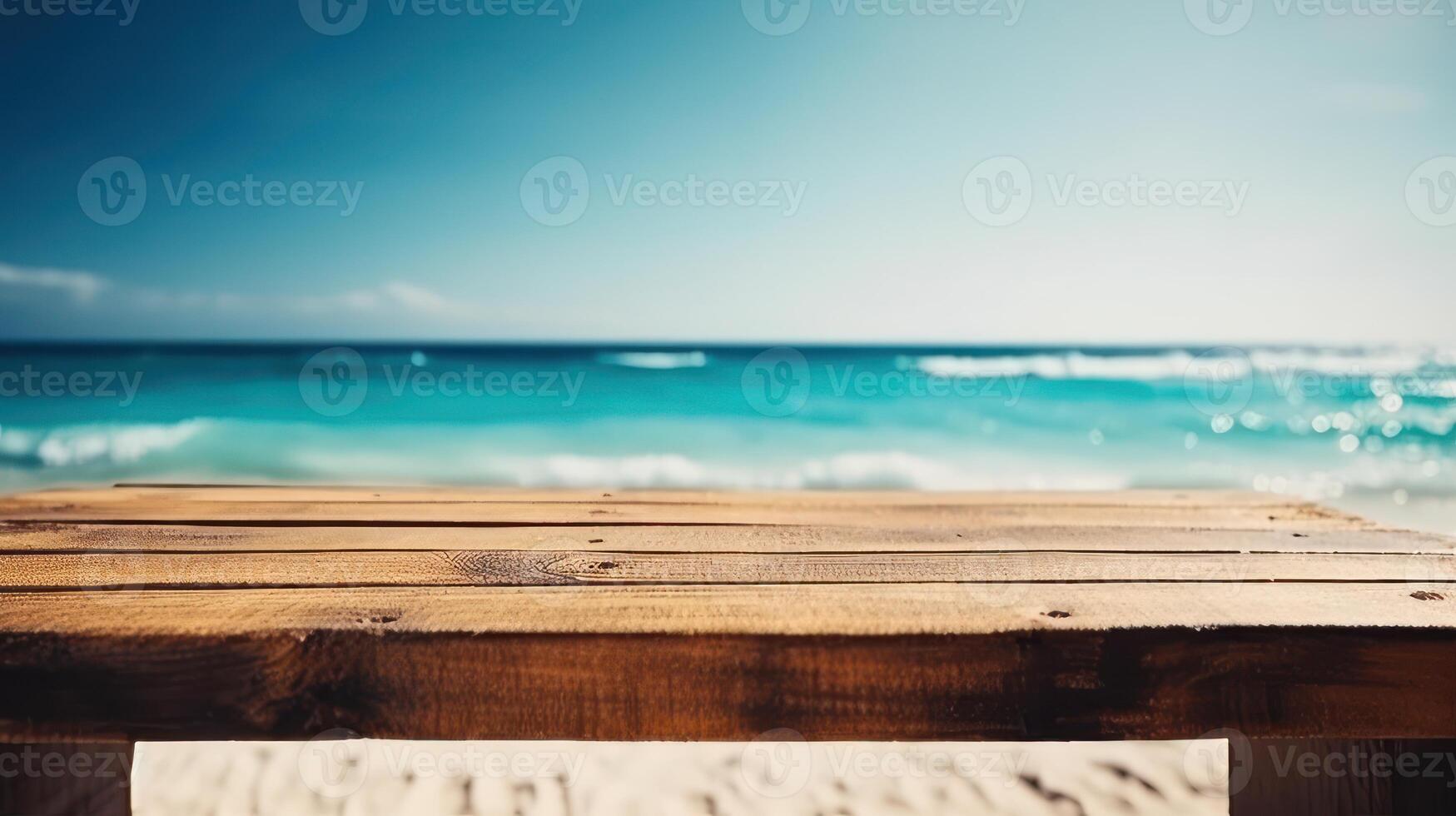 Empty Wooden table blurred background photo