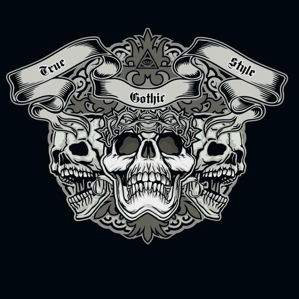 Gothic sign with skull, grunge vintage design t shirts vector