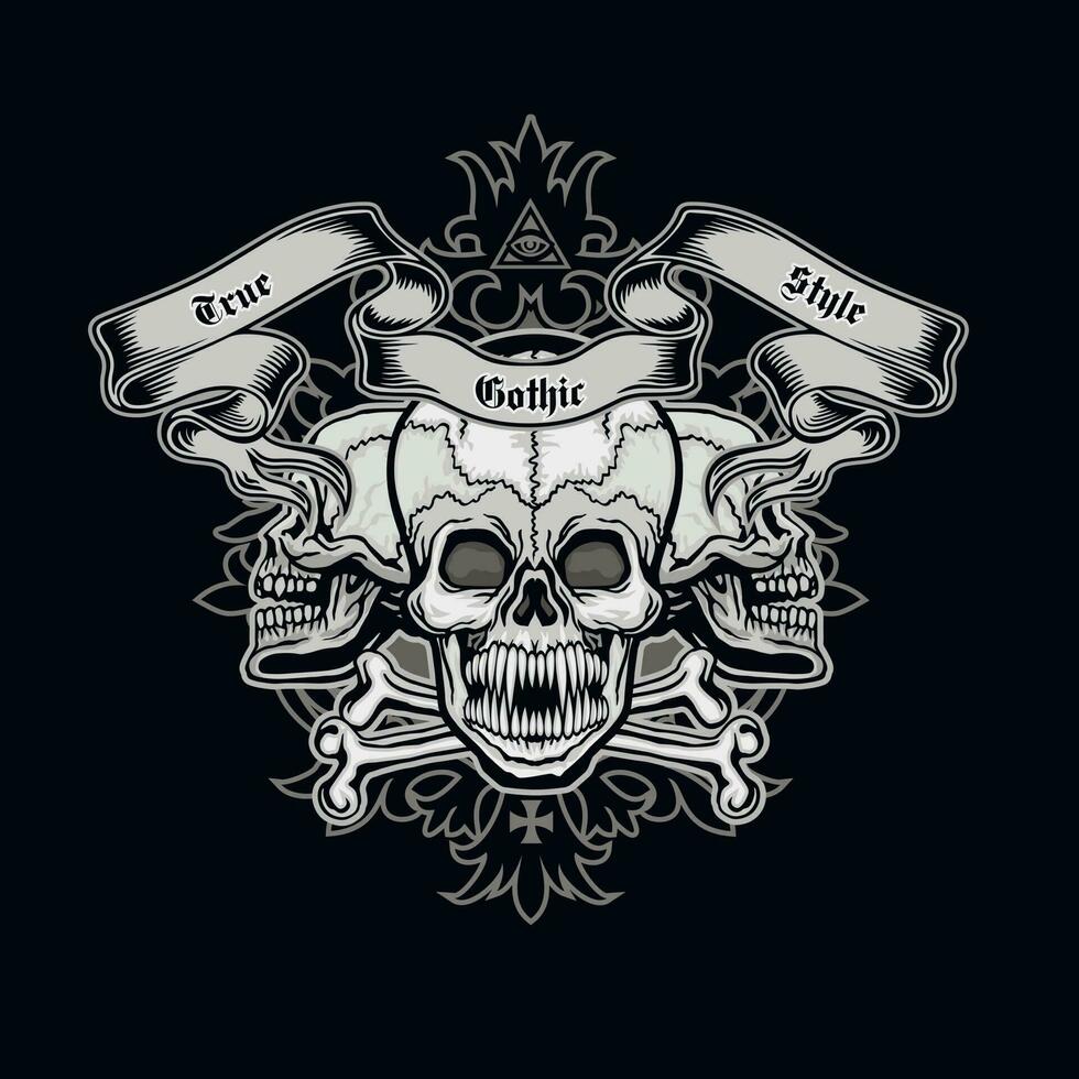 Signo gótico con calavera, camisetas de diseño vintage grunge vector