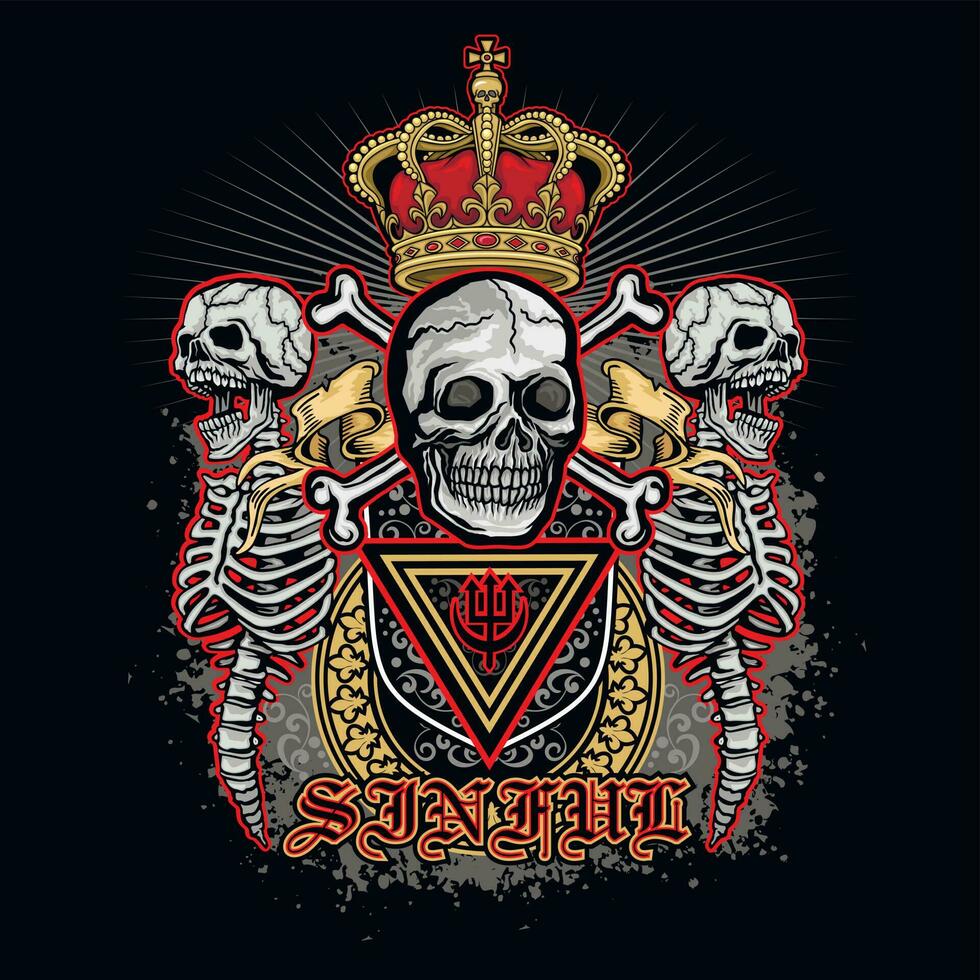 Signo gótico con calavera, camisetas de diseño vintage grunge vector