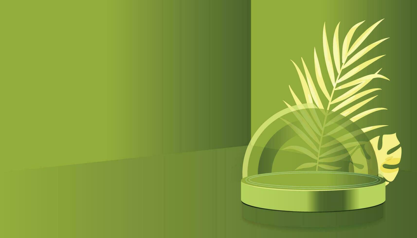 Empty podium with tropical plants to display your product summer scene with sunlight 3d pedestal for your business mockup sale banner vector illustration