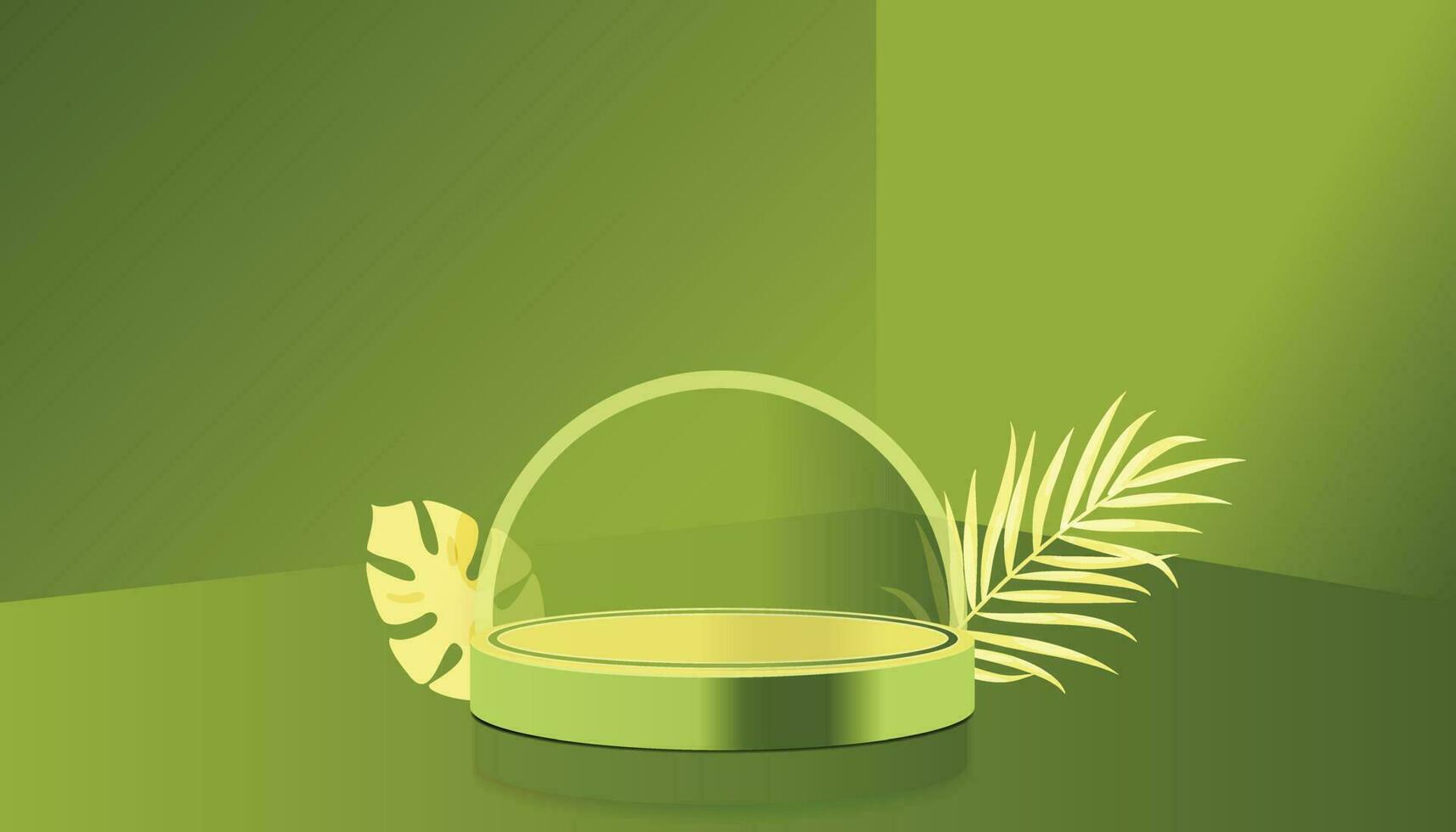 Empty podium with tropical plants to display your product summer scene with sunlight 3d pedestal for your business mockup sale banner vector illustration