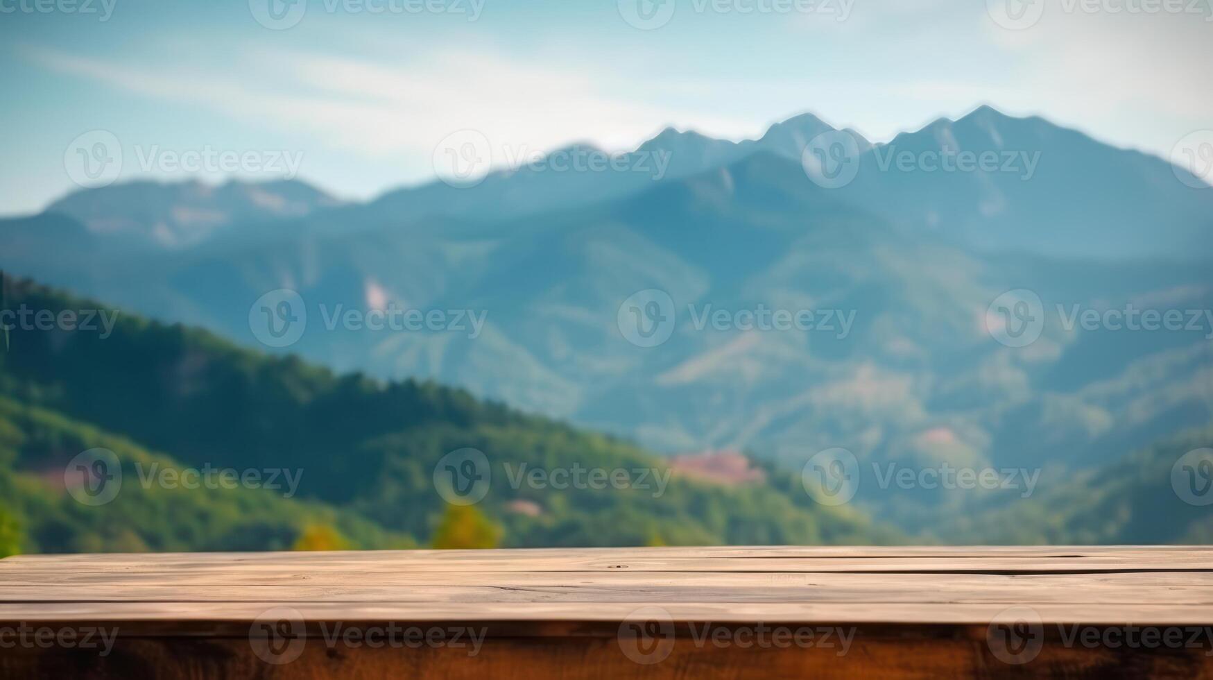 Empty Wooden table blurred background photo
