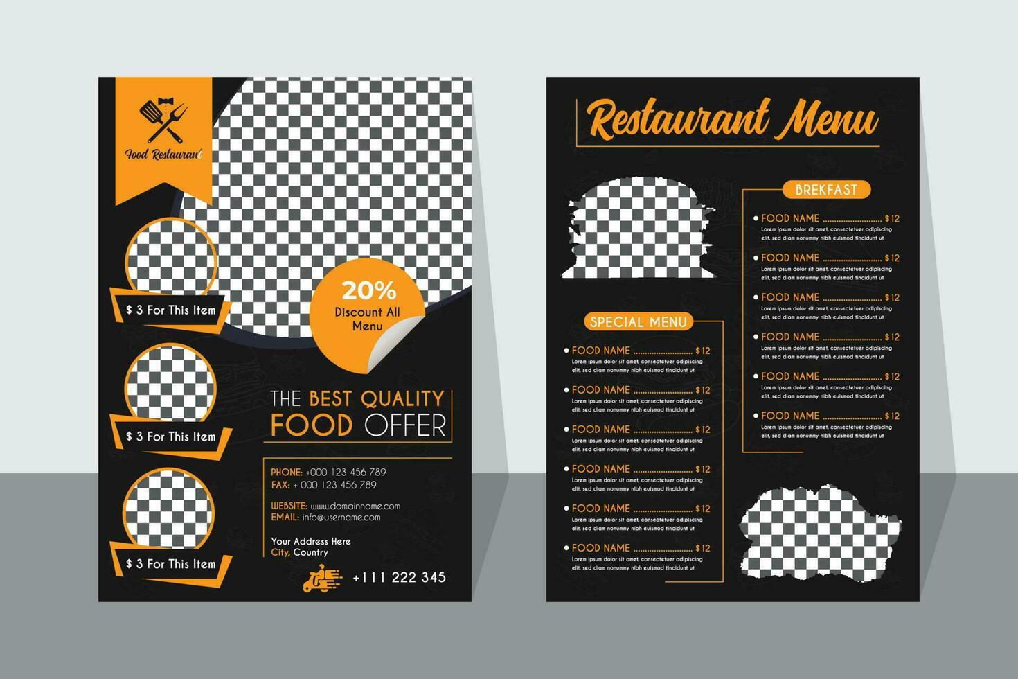 Restaurant cafe menu, template design. Food flyer.Fast food restaurant menu social media marketing web banner template design. Pizza, burger and healthy food business online promotion flyer vector