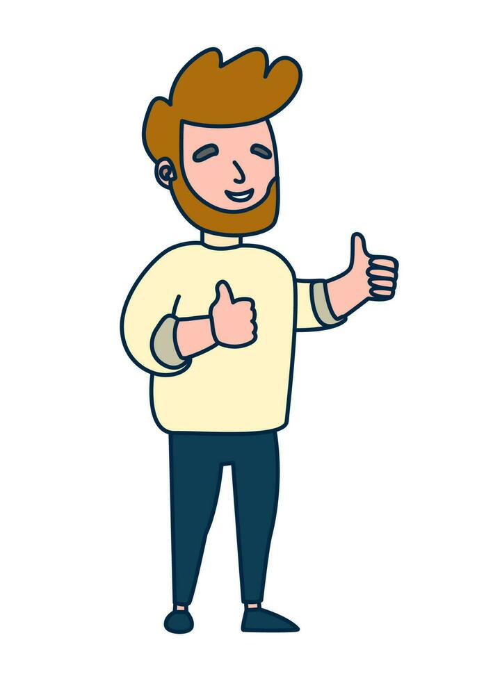 cartoon illustration of a man giving thumbs up on isolated background vector