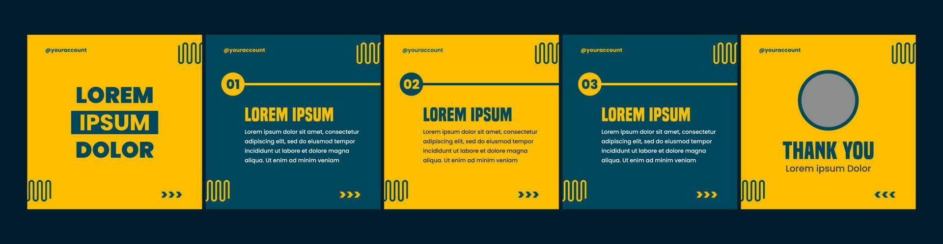 carousel or microblog template for social media posts. yellow and dark blue theme social media template vector