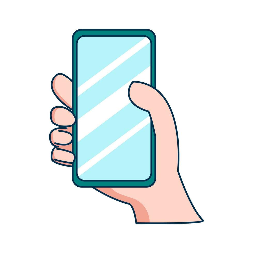 cartoon illustration of hand holding smartphone on isolated background vector