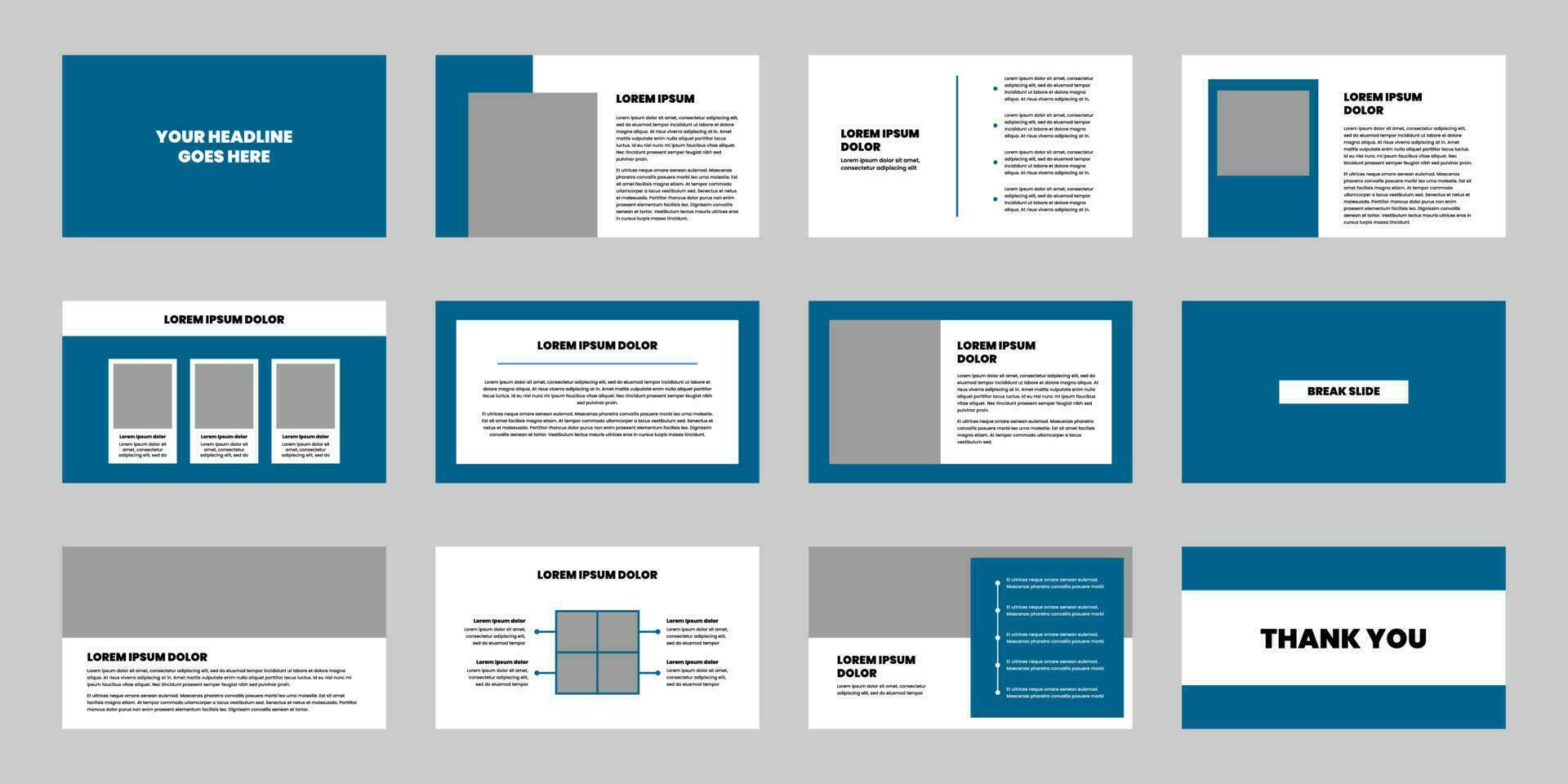 presentation template creative design set with blue theme. presentation templates for business, technology, and more vector