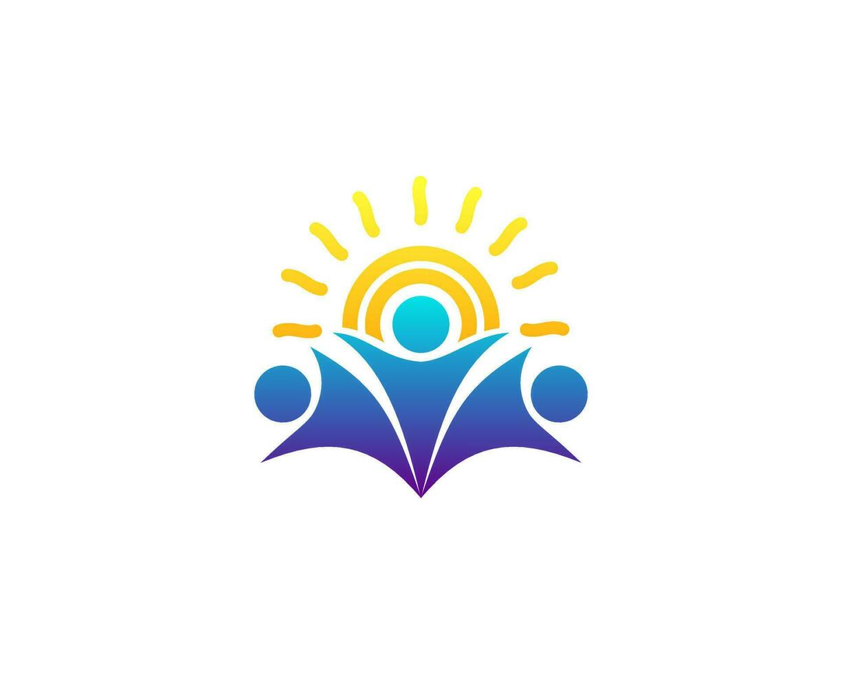 People In Sunshine Morning Logo Design Vector illustration. Healing healthy concept. Positive mind.