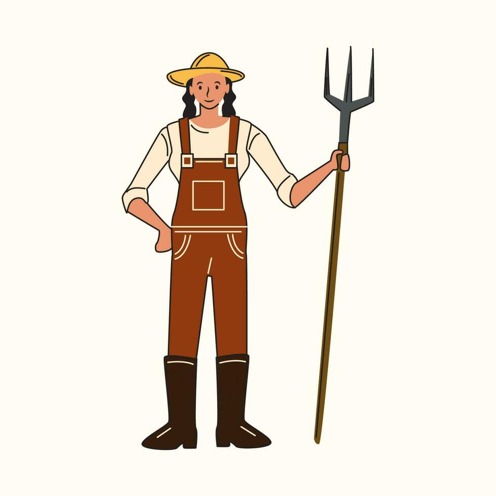 mujer granjero vector valores ilustración, granjero con agricultura equipos vector