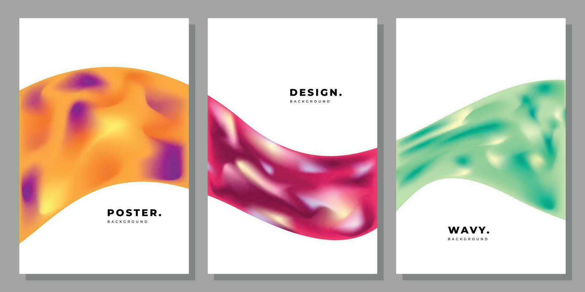 Abstract colorful wavy gradient mesh background template copy space set for poster, banner, leaflet, flyer, pamphlet, booklet, or cover vector