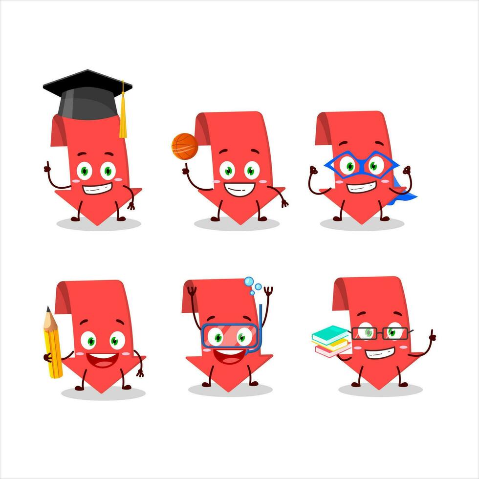 School student of arrow down cartoon character with various expressions vector