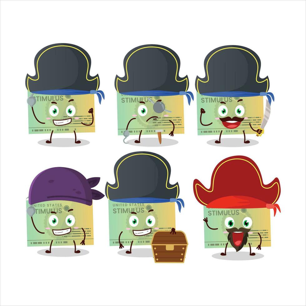 Cartoon character of stimulsus check with various pirates emoticons vector