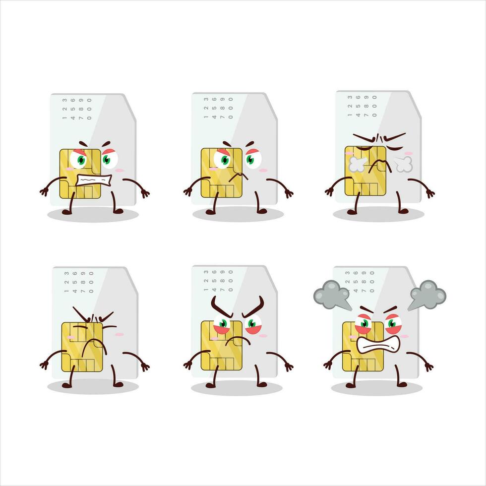 Sim card cartoon character with various angry expressions vector