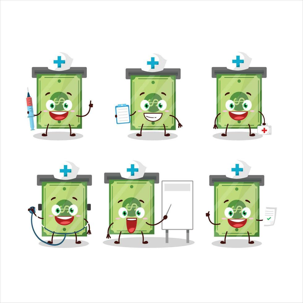 médico profesión emoticon con dinero espacio dibujos animados personaje vector