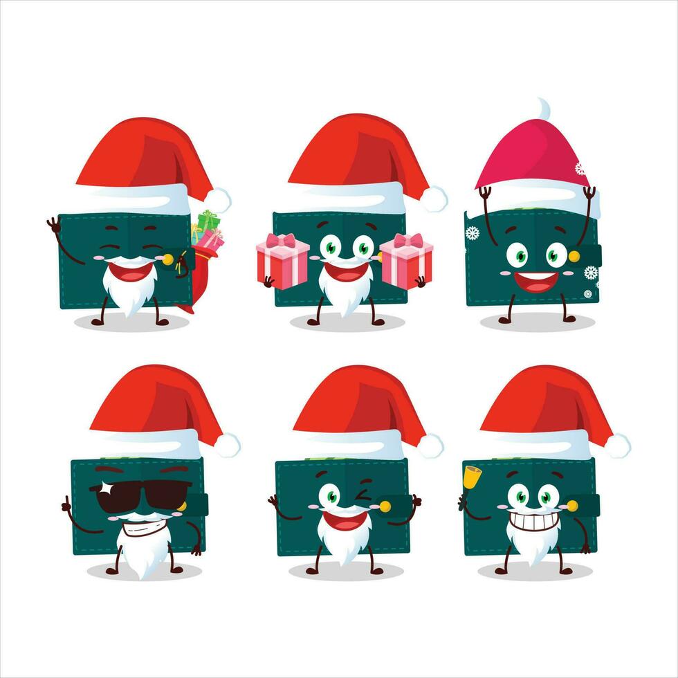 Papa Noel claus emoticones con verde billetera dibujos animados personaje vector