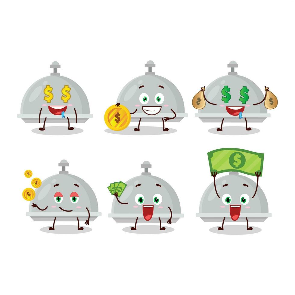 Silver cloche cartoon character with cute emoticon bring money vector