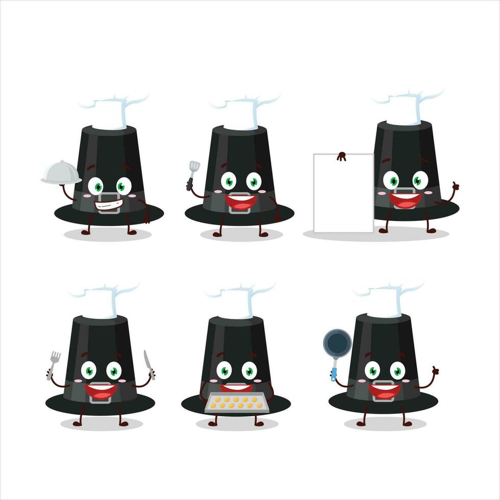 Cartoon character of black pilgrims hat with various chef emoticons vector