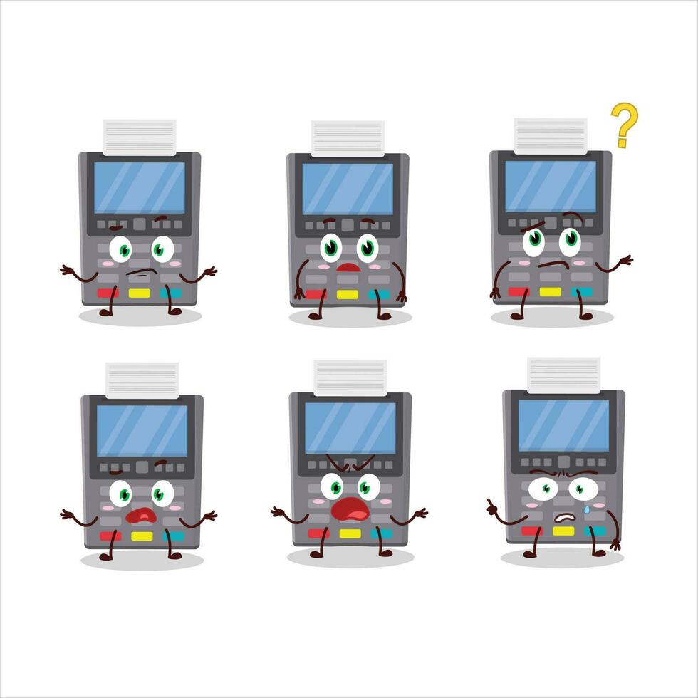 Cartoon character of grey payment terminal with what expression vector